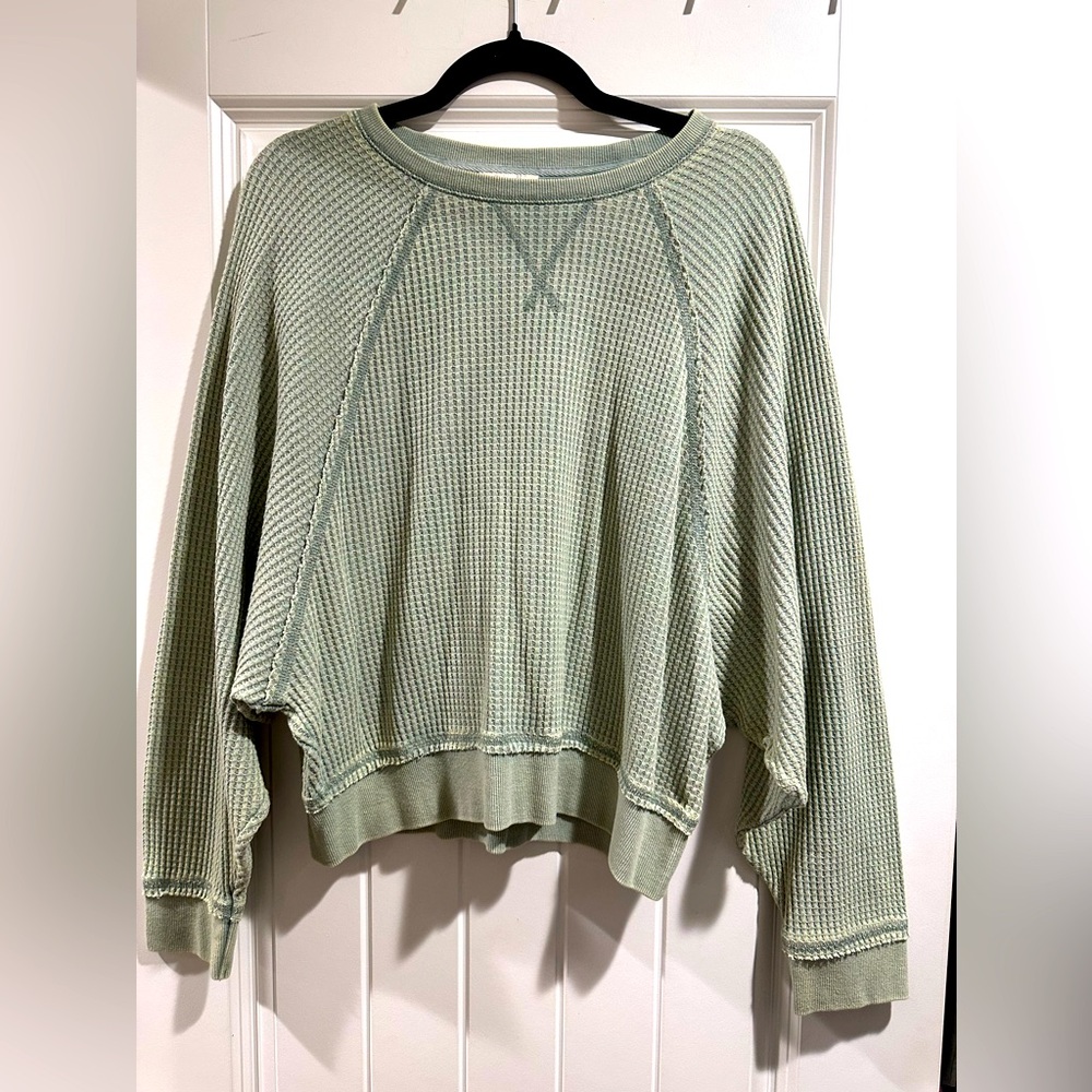 White Crow Sage Green Waffle Knit Thermal Top